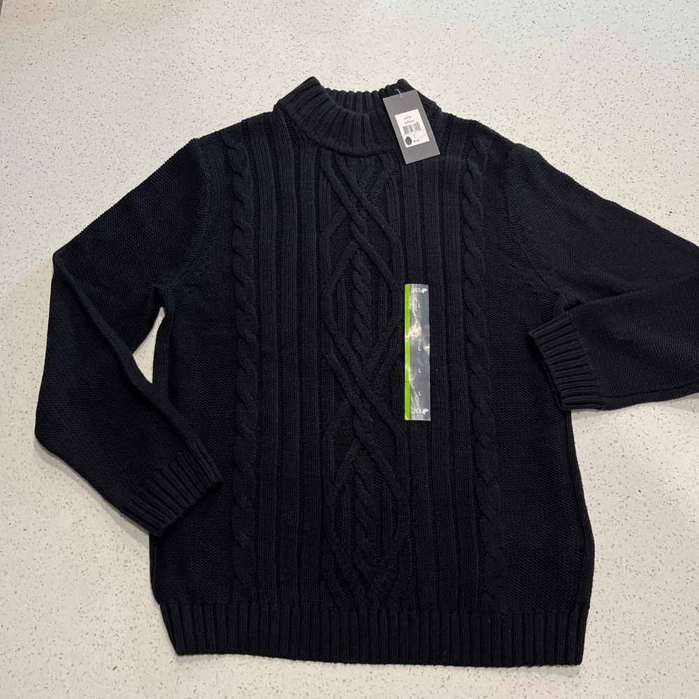 John Bartlett Consensus‎ Mens Large Black Cable Knit Mock Neck Sweater NWT